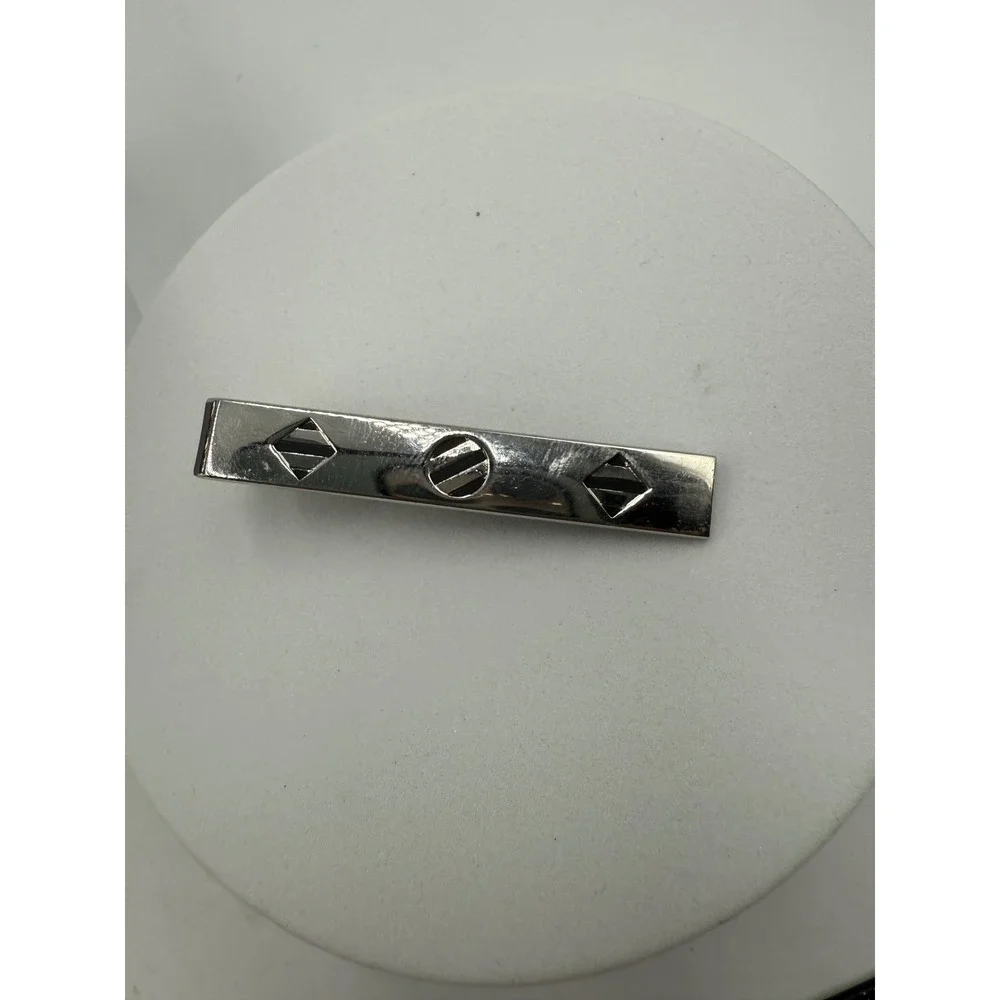 Swank Vintage Silver Tone Geometric Cutout Tie Clip‎ Mid Century Modern Mens